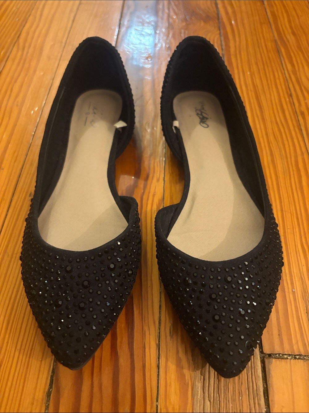 Mossimo Supply Co. Black Pointed Rhinestone Slip-On Flats